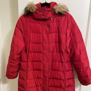 Calvin Klein Red Duck Down Long Puffer Parka